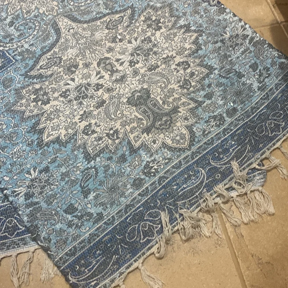 Set of 2 Rugs Blue and White Patterned knotted flat Rug 5x3 - Picture 5 of 6